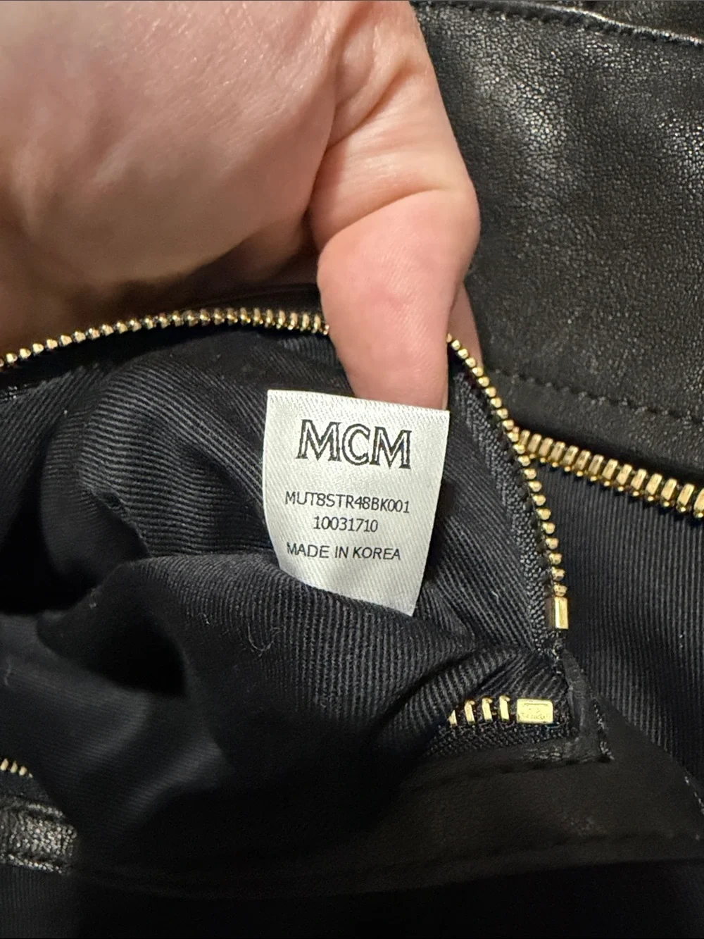 MCM Black Leather Tote with Gold Aren Logo Accent